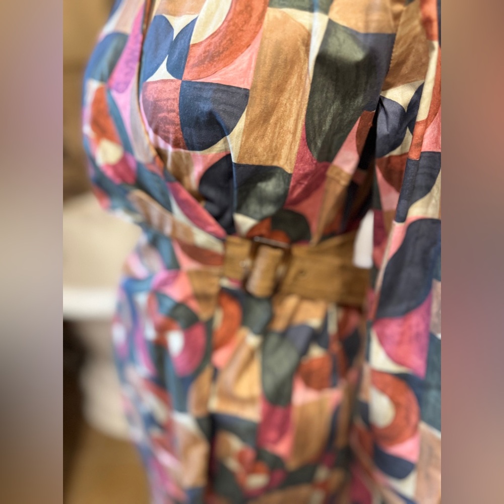 NWT J. McLaughlin Colorful Patterned belted wrap Midi Dress geometric harmony - Picture 6 of 9